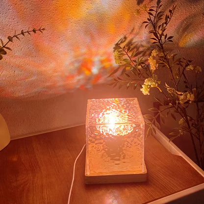 Elegant USB Square Night Light Cube - Decorative Rotating Water Ripple Crystal Table Lamp