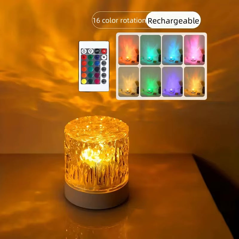 Elegant USB Square Night Light Cube - Decorative Rotating Water Ripple Crystal Table Lamp