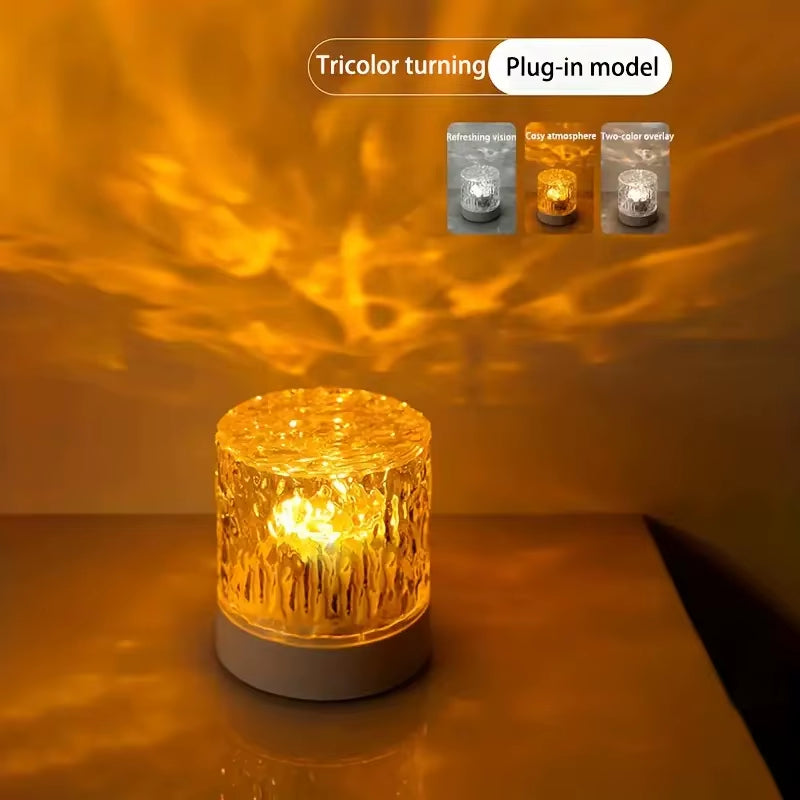 Elegant USB Square Night Light Cube - Decorative Rotating Water Ripple Crystal Table Lamp