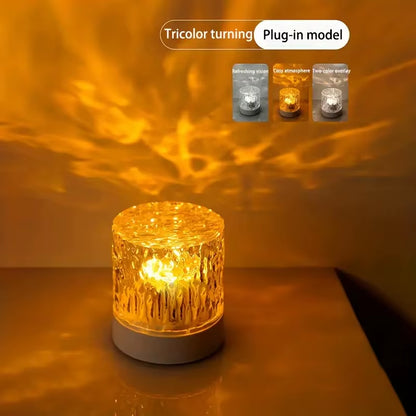 Elegant USB Square Night Light Cube - Decorative Rotating Water Ripple Crystal Table Lamp