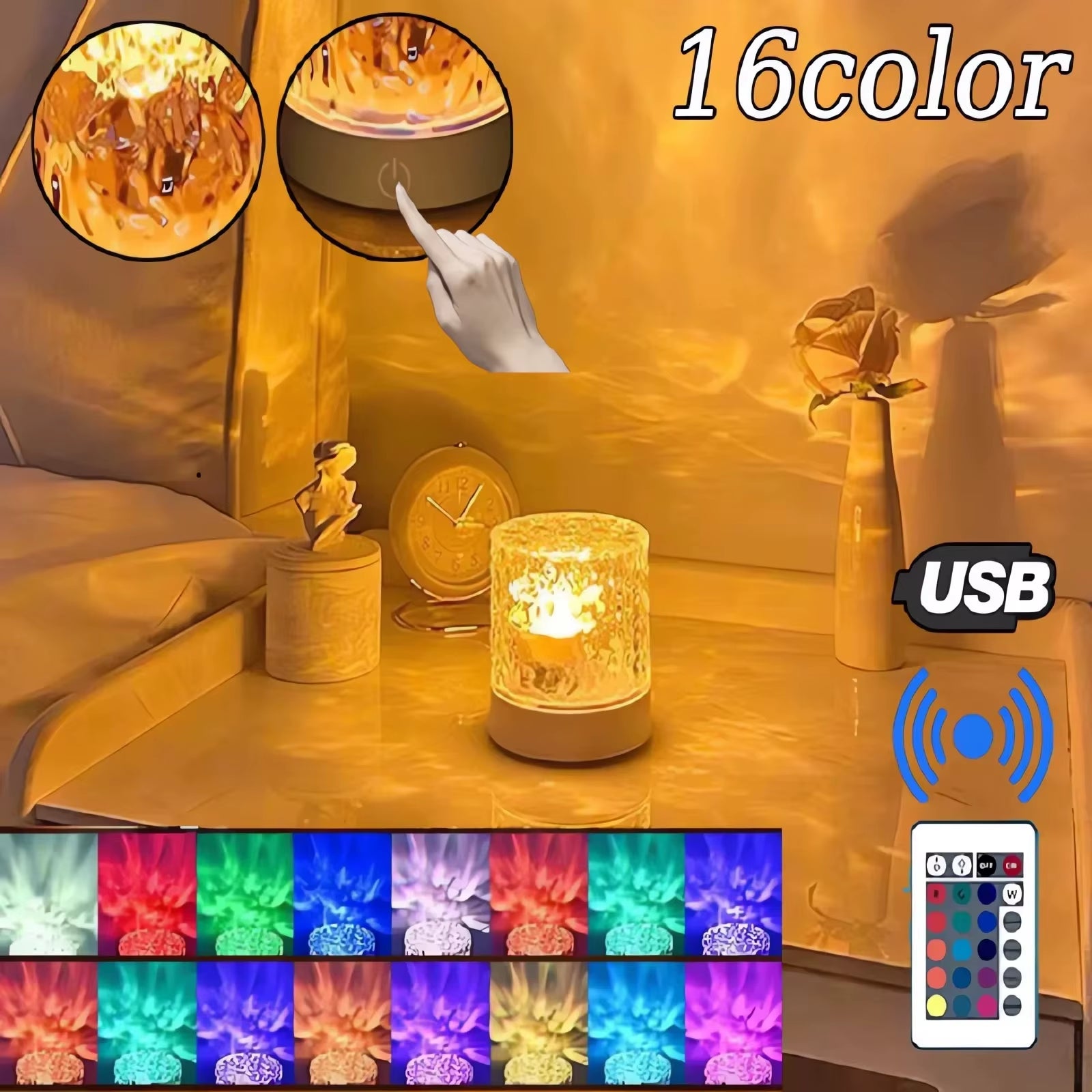 Elegant USB Square Night Light Cube - Decorative Rotating Water Ripple Crystal Table Lamp