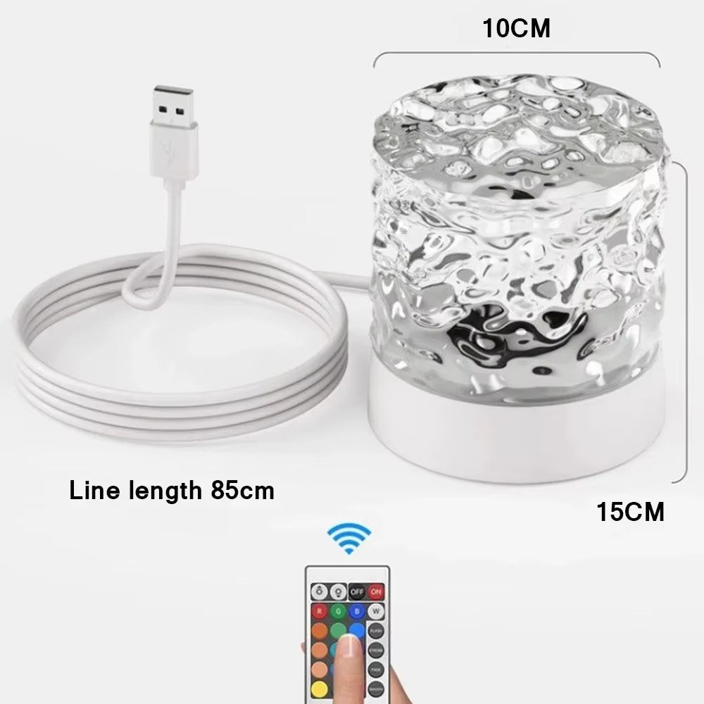 Elegant USB Square Night Light Cube - Decorative Rotating Water Ripple Crystal Table Lamp