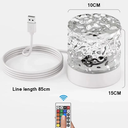 Elegant USB Square Night Light Cube - Decorative Rotating Water Ripple Crystal Table Lamp