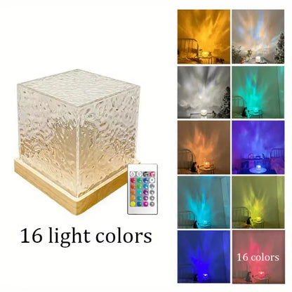 Elegant USB Square Night Light Cube - Decorative Rotating Water Ripple Crystal Table Lamp